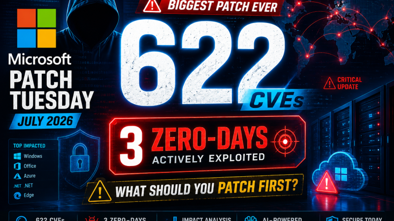 Microsoft July 2026 Patch Tuesday: 622 CVEs, Two Active Zero-Days and How SOC Teams Should Triage This Cycle