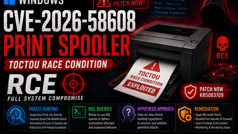 CVE-2026-58608: Windows Print Spooler TOCTOU Race Condition RCE, Exploitation Chain Analysis and Detection Queries