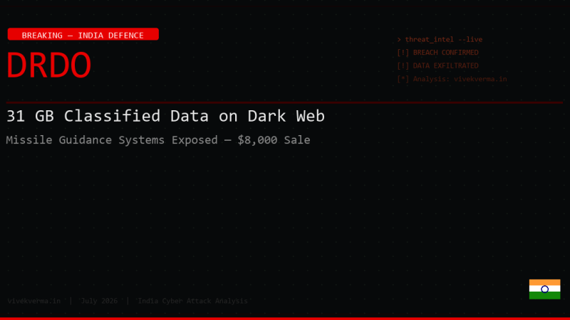 DRDO Data Breach 2026: 31 GB of Classified Missile Guidance Data Being Sold on Dark Web for $8,000